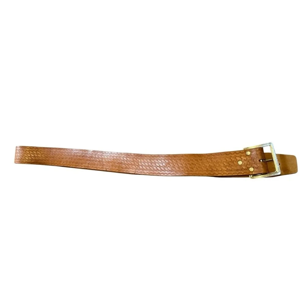 Vintage Leather Work Belt Made in USA Leather Basketweave Brown 50